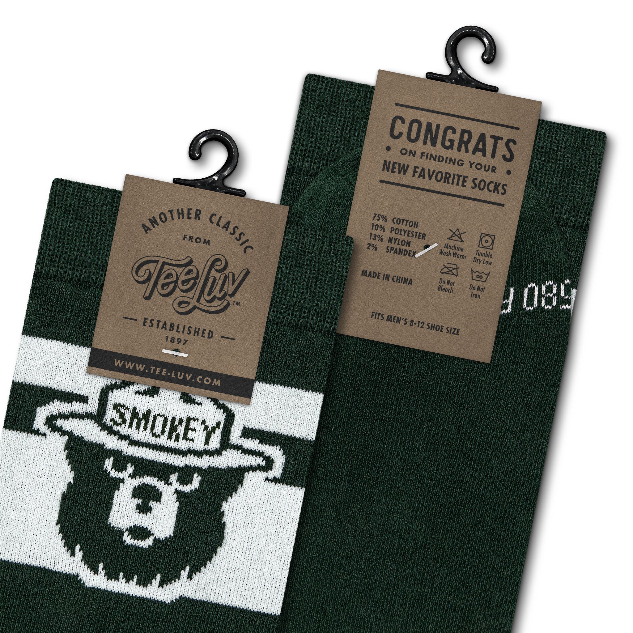 Smokey Bear Mascot Novelty Crew Socks - Green/White
