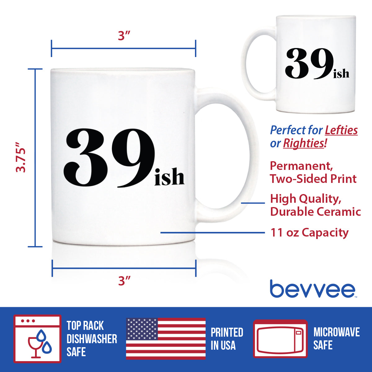 39ish - Funny 40th Birthday Coffee Mug for Women Turning 40 - Bday Party Decorations