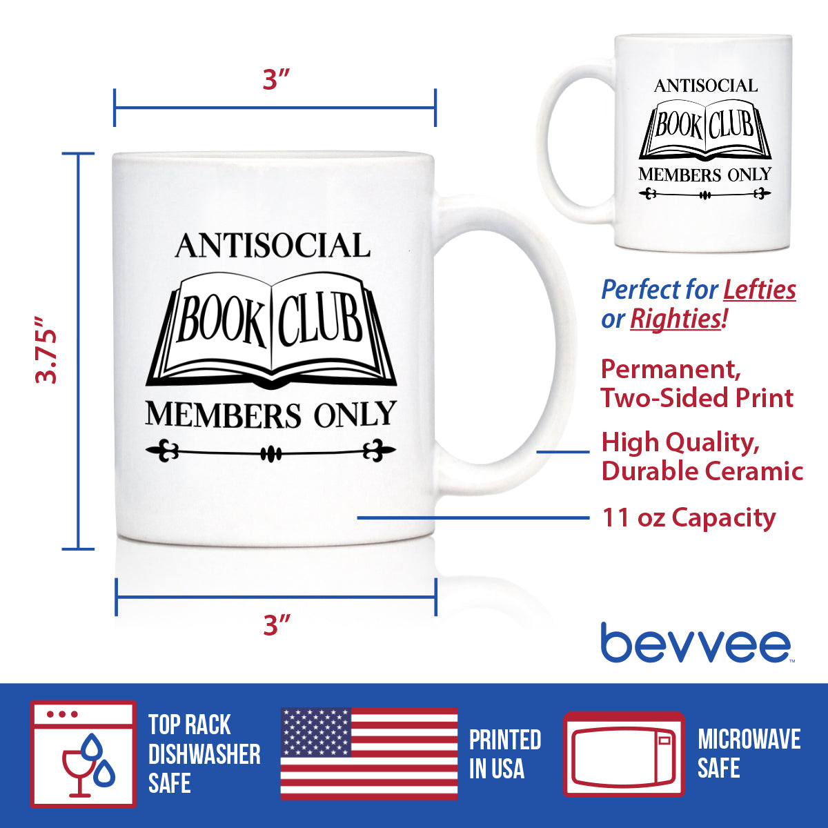 Antisocial Book Club Coffee Mug Funny Gifts for Introverts and Book Club White Ceramic Coffee Cup