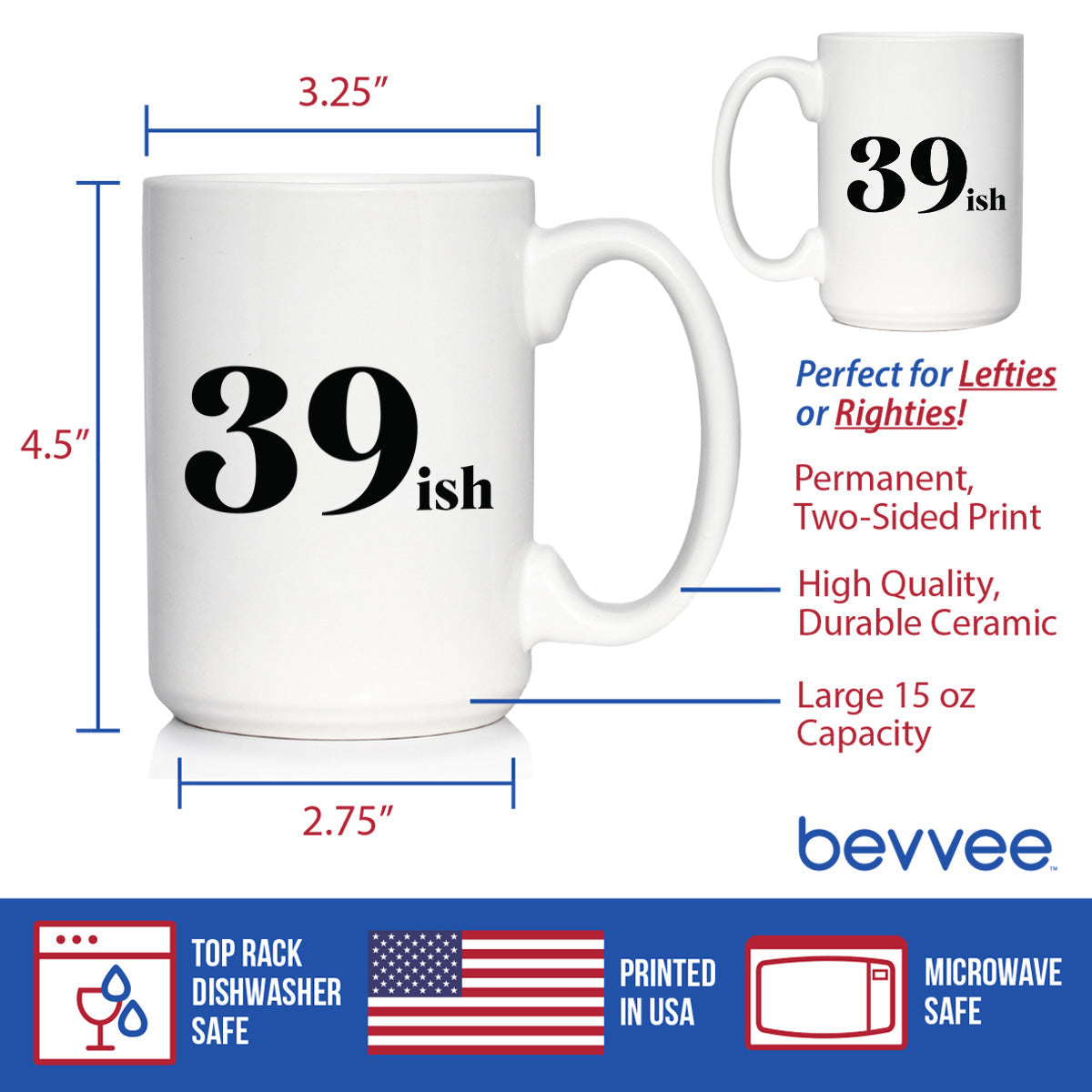 39ish - Funny 40th Birthday Coffee Mug for Women Turning 40 - Bday Party Decorations