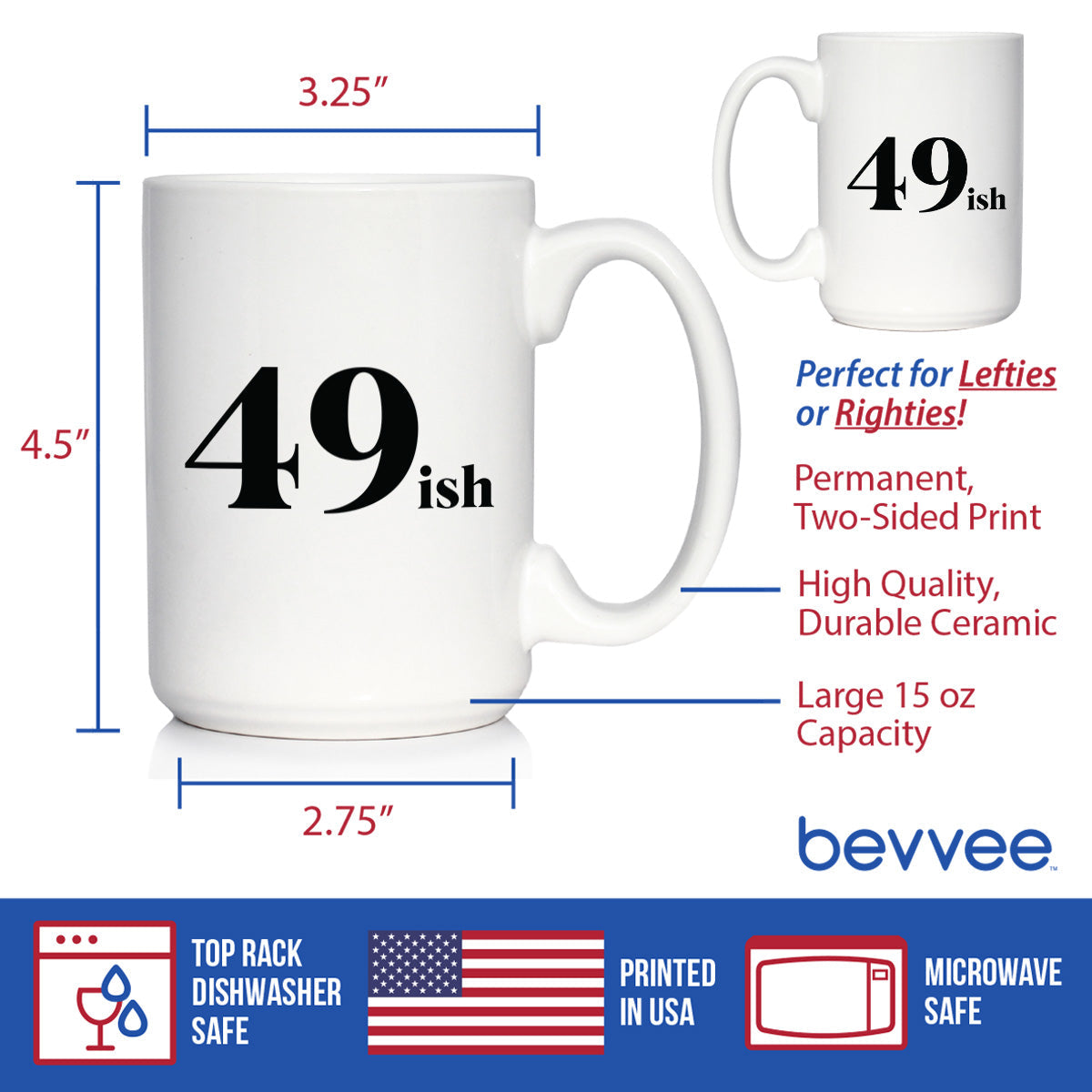 49ish - Funny 50th Birthday Coffee Mug for Women Turning 50 - Bday Party Decorations