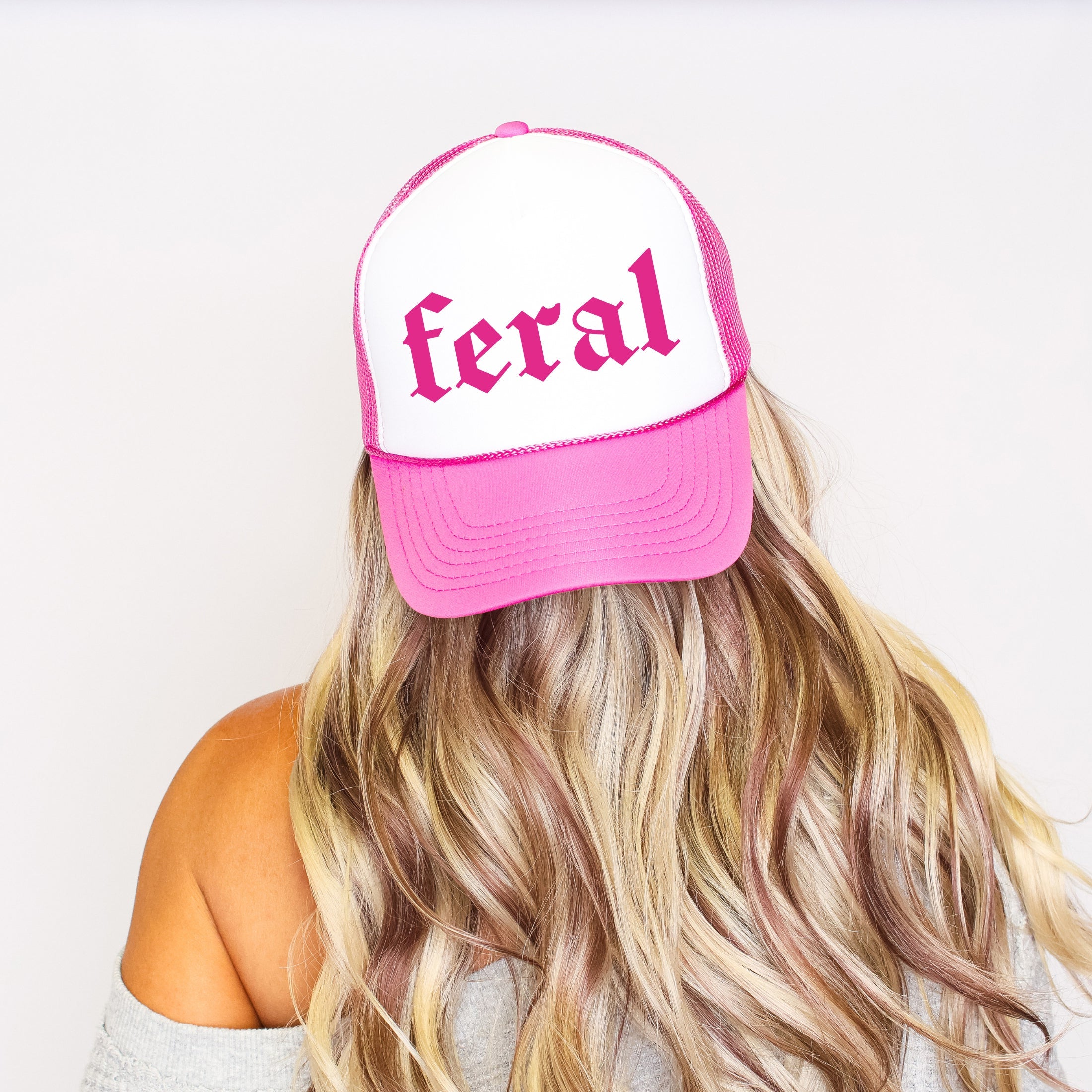 Feral, Sassy, Funny, Bright Pink Snapback Trucker Hat