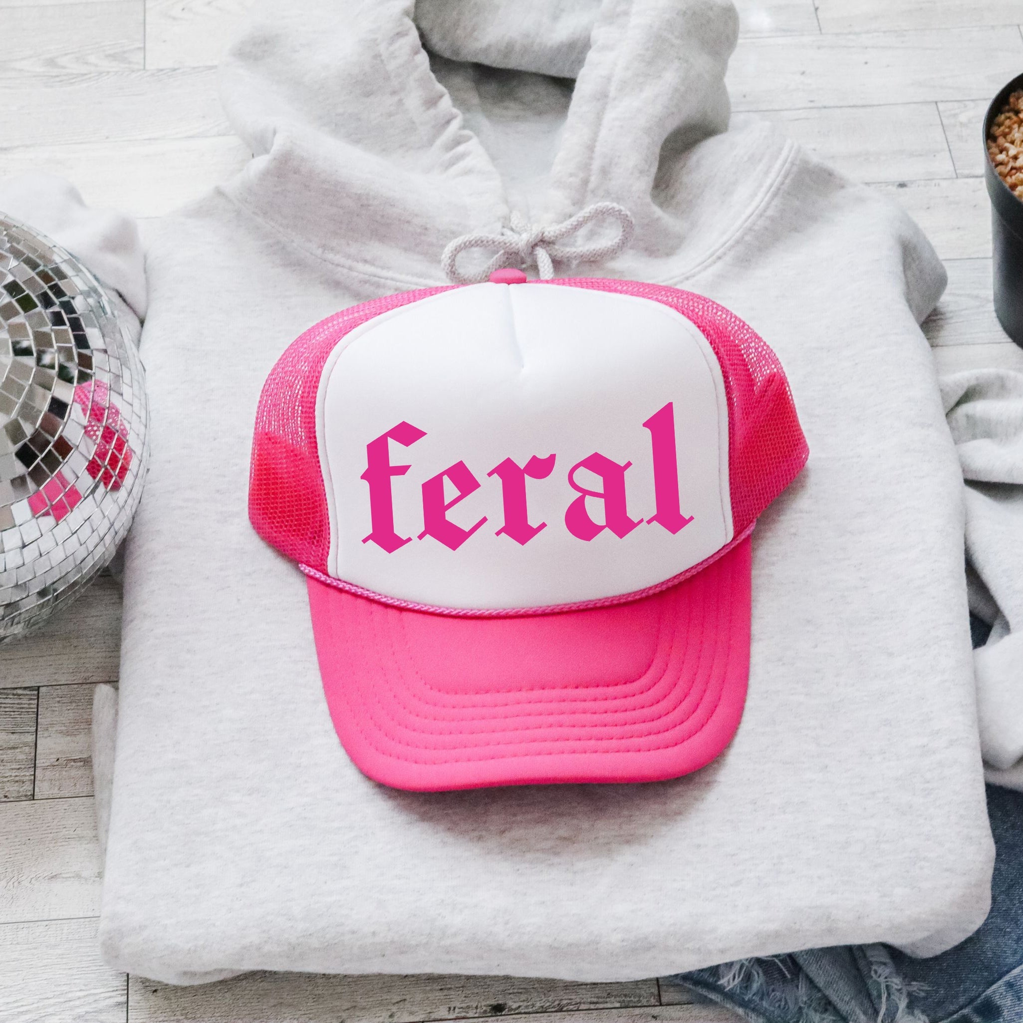 Feral, Sassy, Funny, Bright Pink Snapback Trucker Hat