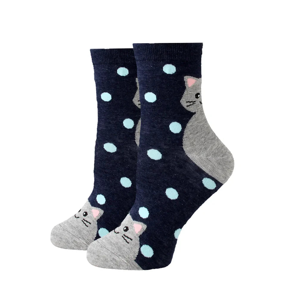 Women Socks New Funny Cute Cartoon Animal Cat Dog Parrot Novelty Harajuku Kawaii Happy Art Socks Cotton Fashion Harajuku Socks