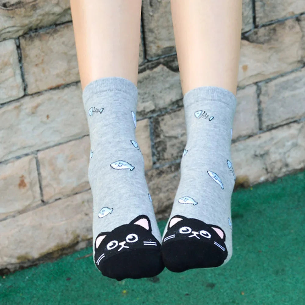 Women Socks New Funny Cute Cartoon Animal Cat Dog Parrot Novelty