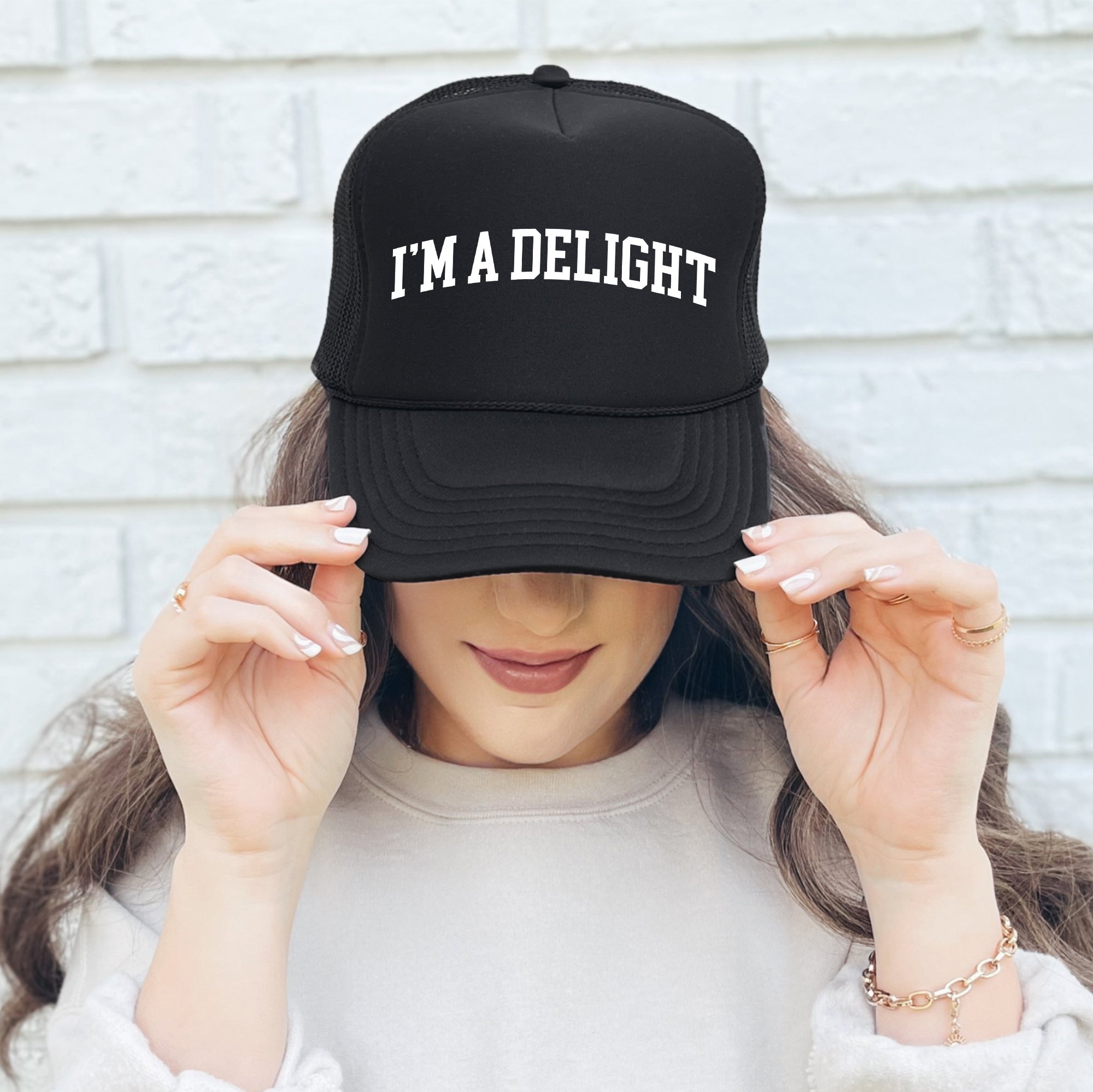 I'm A Delight, Sassy, Funny, Black Snapback Trucker Hat