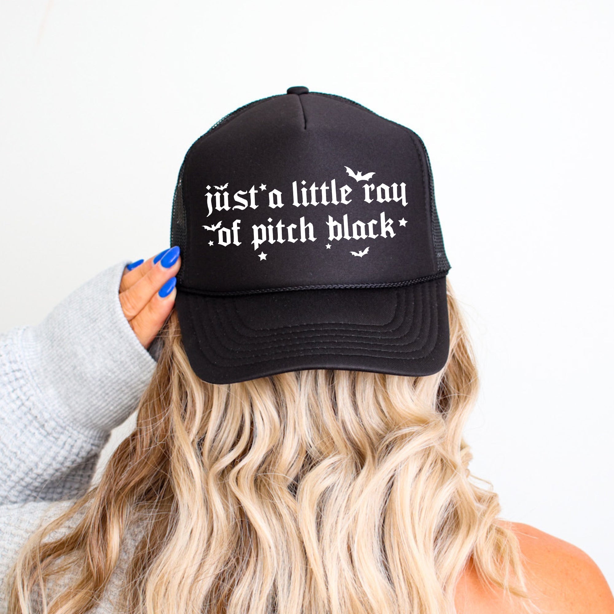 Just A Little Ray Of Pitch Black, Sassy, Funny, Halloween, Black Snapback Trucker Hat