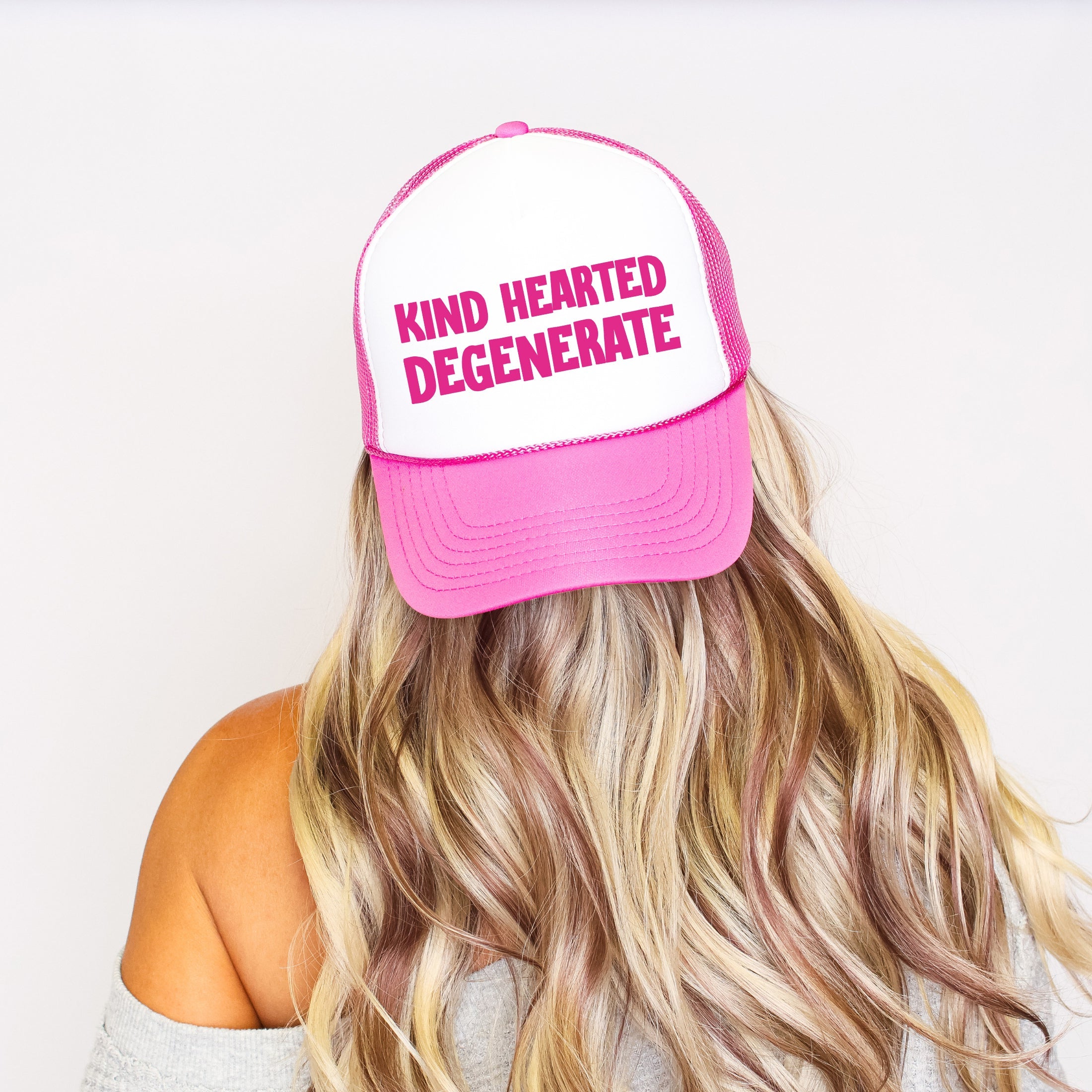 Kind Hearted Degenerate, Sassy, Funny, Bright Pink Snapback Trucker Hat