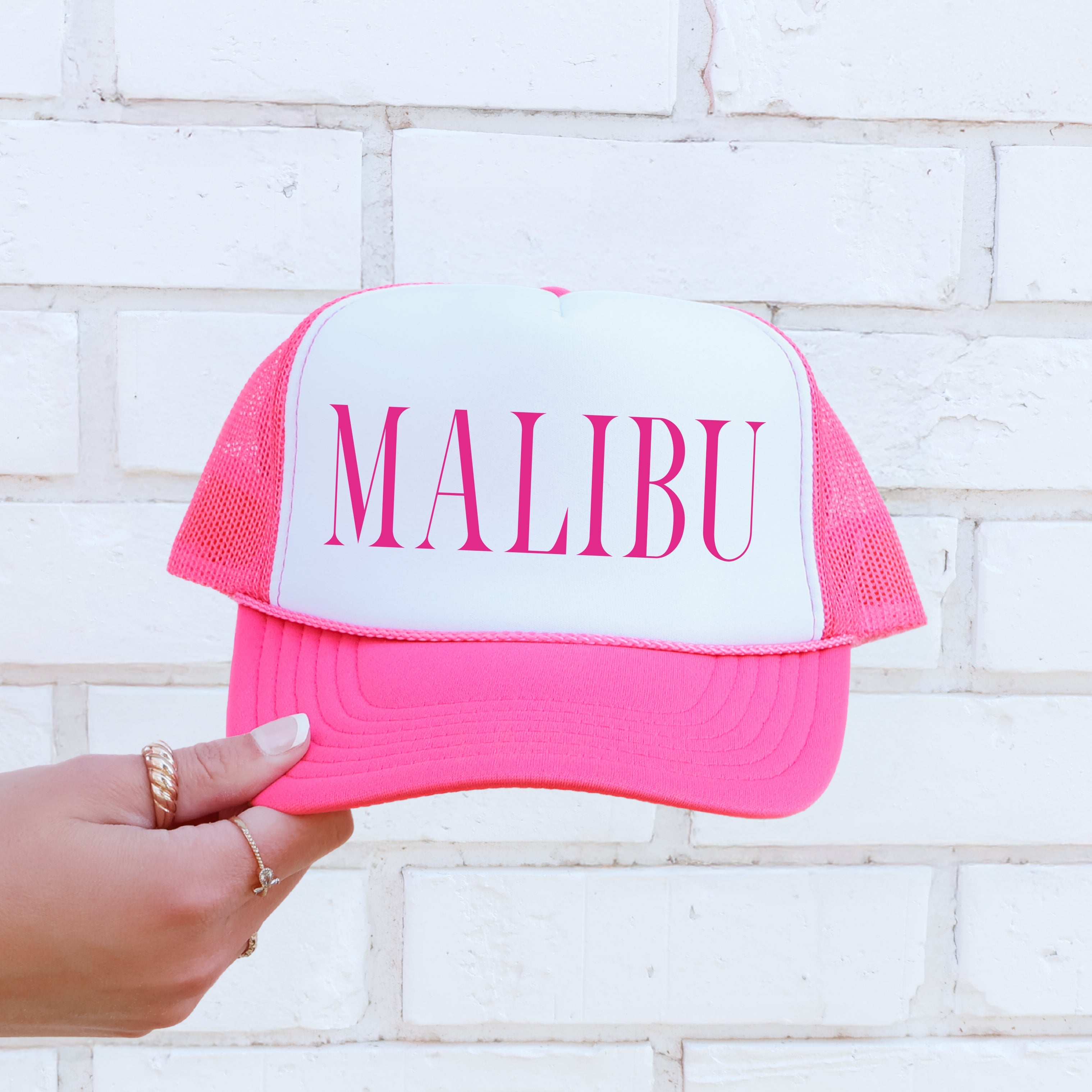 Malibu, Sassy, Funny, Bright Pink Snapback Trucker Hat