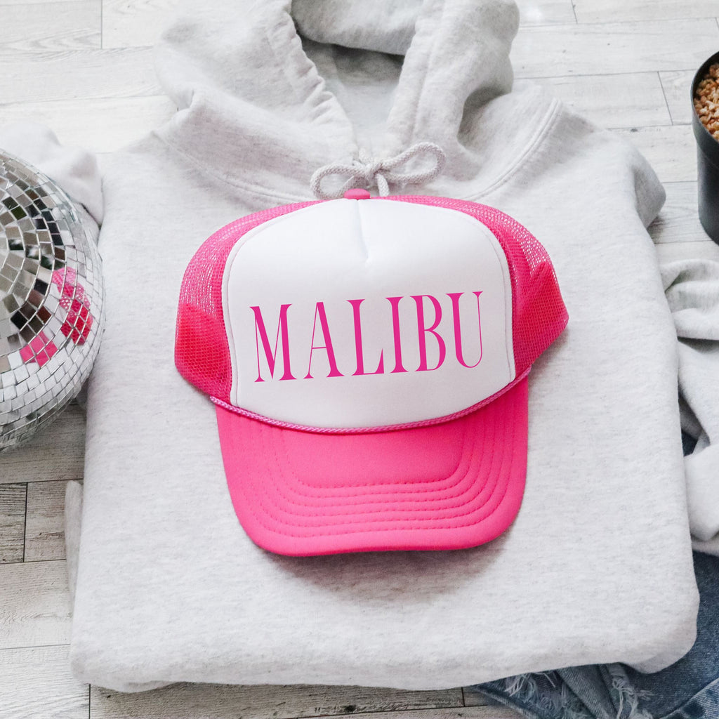 Malibu, Sassy, Funny, Bright Pink Snapback Trucker Hat