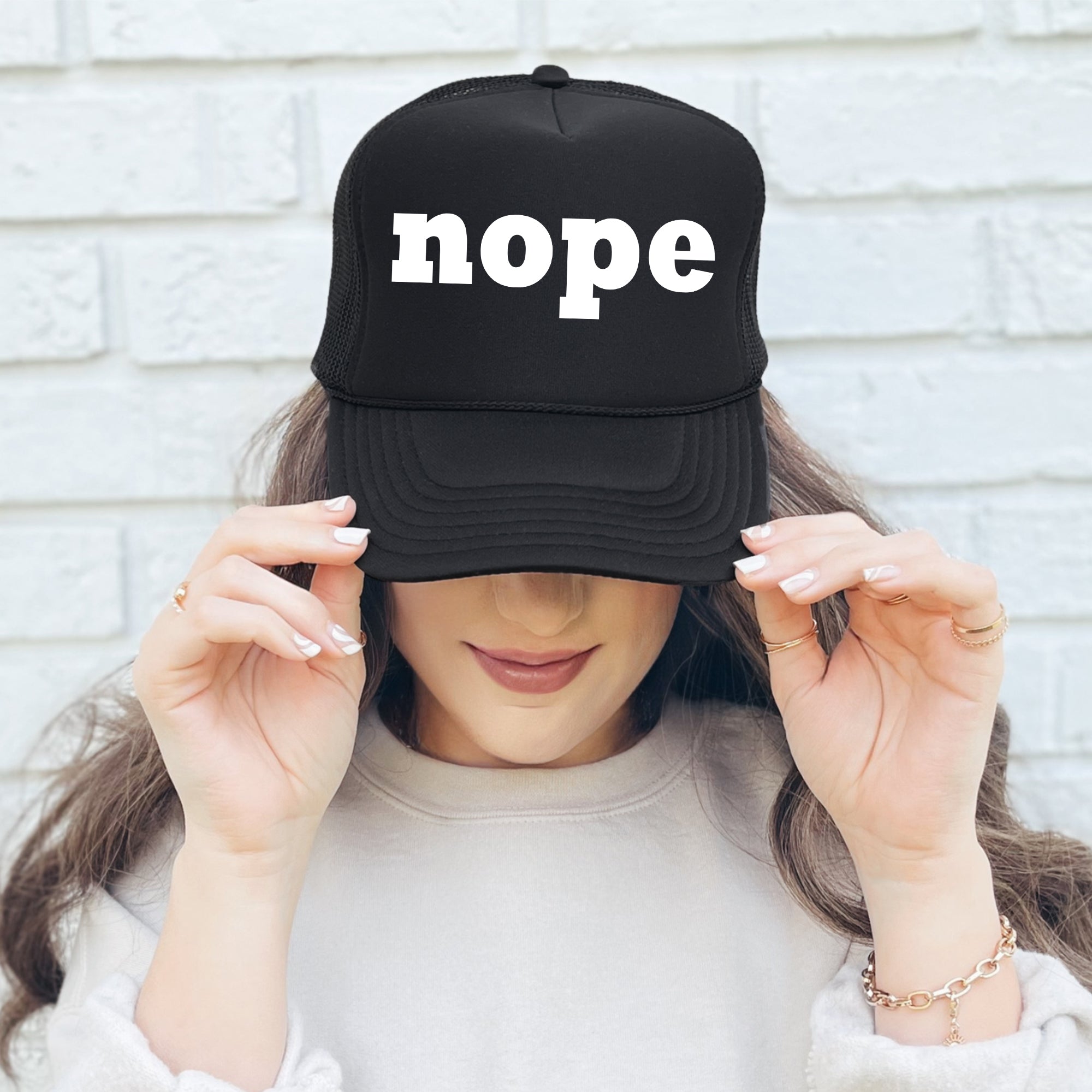 Nope, Sassy, Funny, Black Snapback Trucker Hat