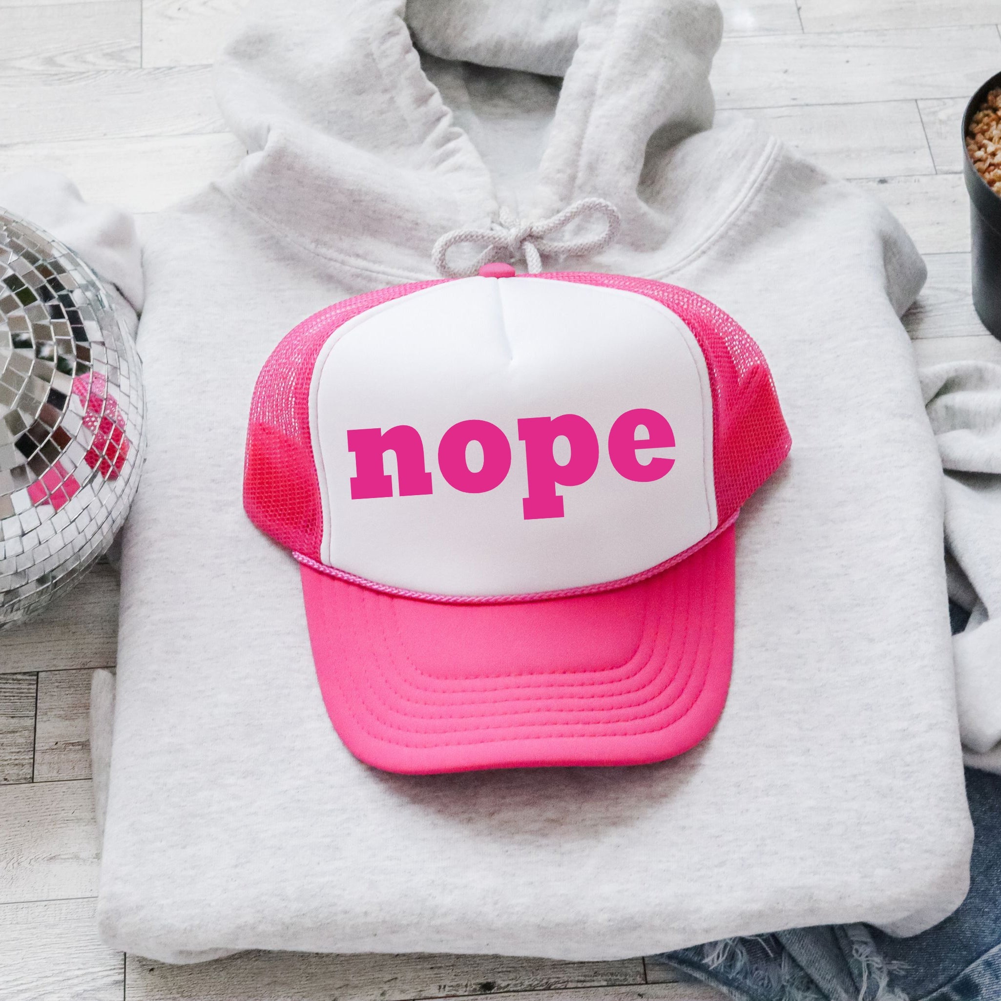 Nope, Sassy, Funny, Bright Pink Snapback Trucker Hat