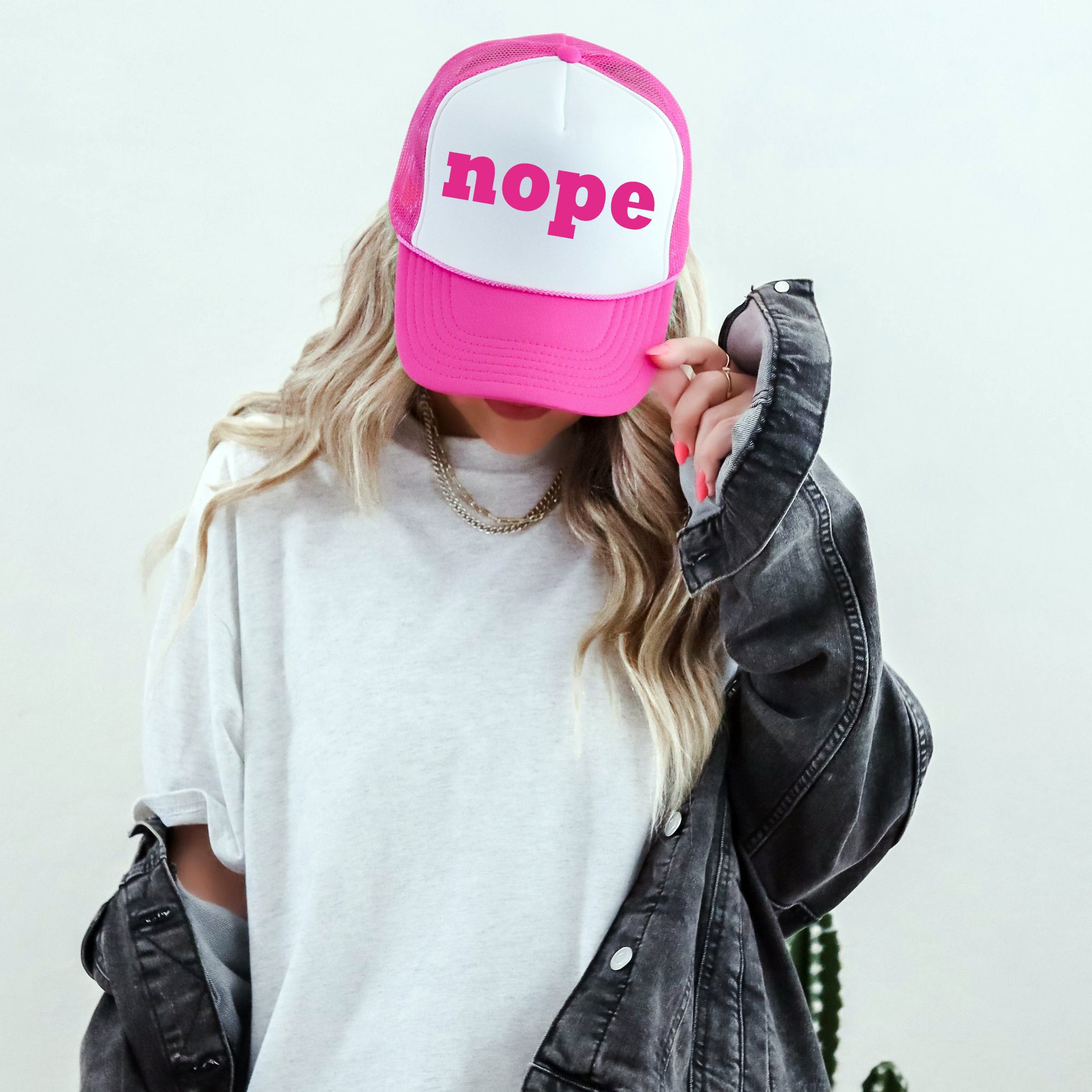Nope, Sassy, Funny, Bright Pink Snapback Trucker Hat