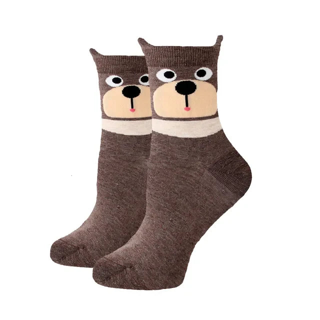 Women Socks New Funny Cute Cartoon Animal Cat Dog Parrot Novelty
