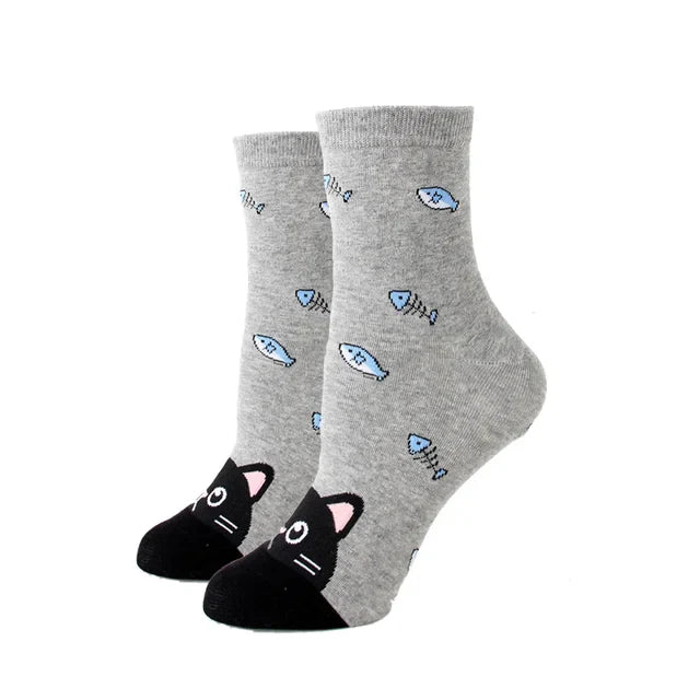 Women Socks New Funny Cute Cartoon Animal Cat Dog Parrot Novelty Socks
