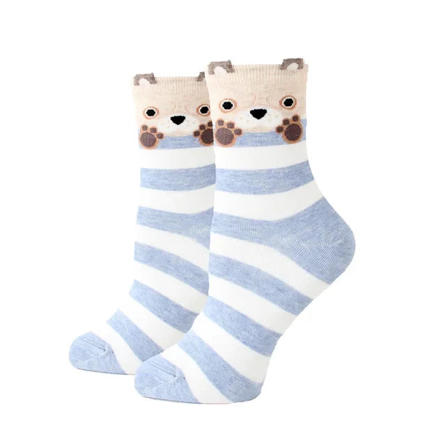 Women Socks New Funny Cute Cartoon Animal Cat Dog Parrot Novelty