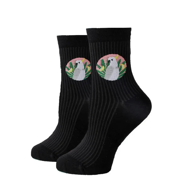 Women Socks New Funny Cute Cartoon Animal Cat Dog Parrot Novelty
