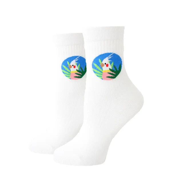 Women Socks New Funny Cute Cartoon Animal Cat Dog Parrot Novelty Socks