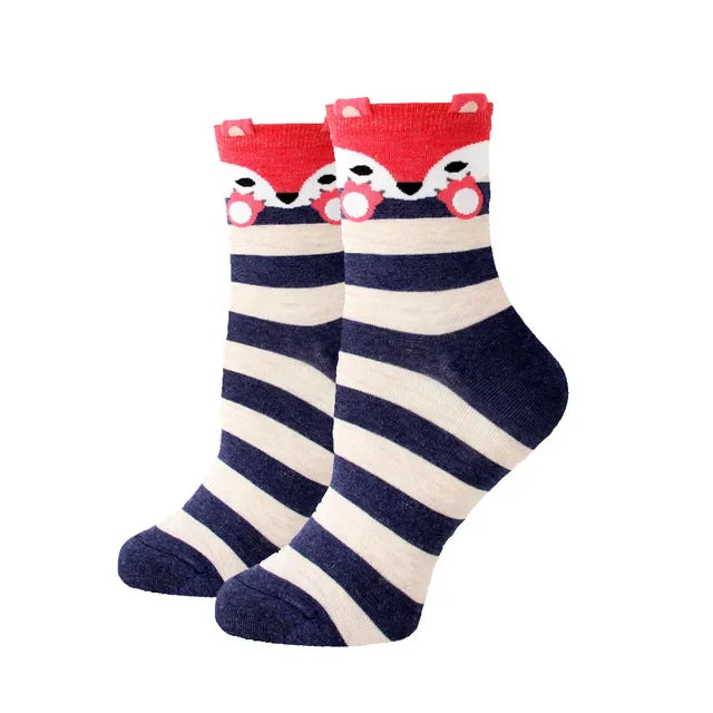 Women Socks New Funny Cute Cartoon Animal Cat Dog Parrot Novelty Socks