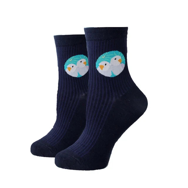 Women Socks New Funny Cute Cartoon Animal Cat Dog Parrot Novelty Socks
