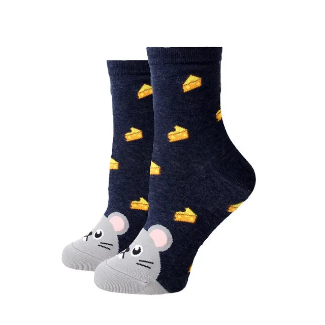 Women Socks New Funny Cute Cartoon Animal Cat Dog Parrot Novelty