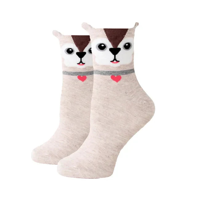 Women Socks New Funny Cute Cartoon Animal Cat Dog Parrot Novelty Socks