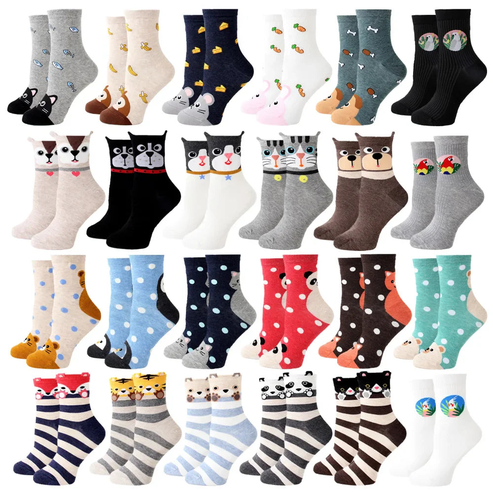 Women Socks New Funny Cute Cartoon Animal Cat Dog Parrot Novelty Socks