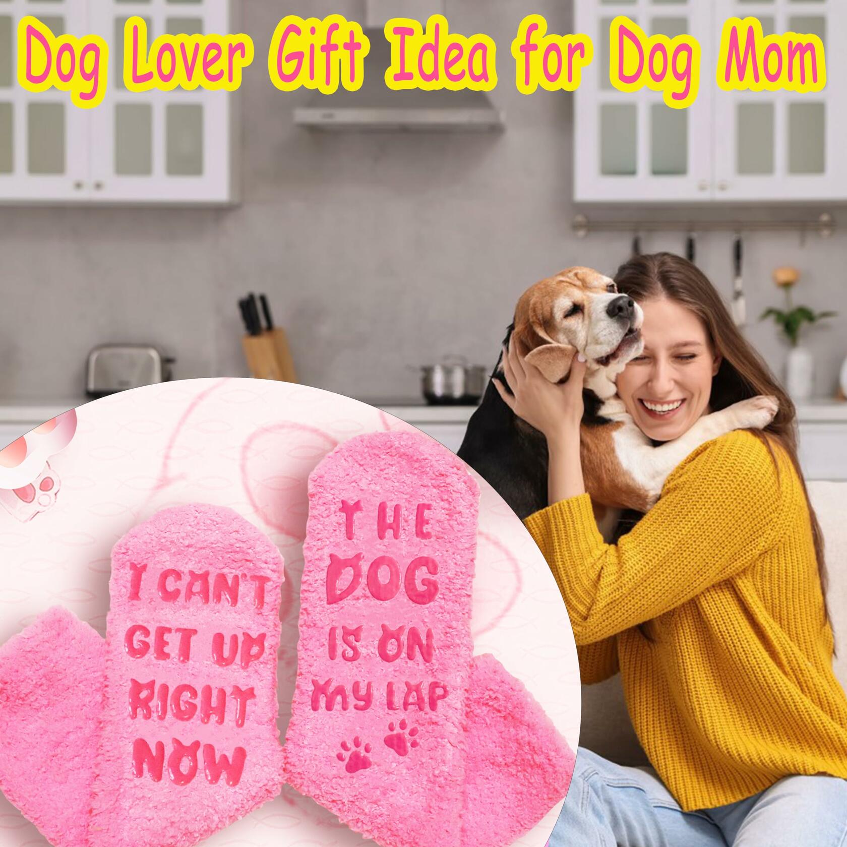 AmoraKiva Dog Mom Funny Pink Fuzzy Socks Women One Size