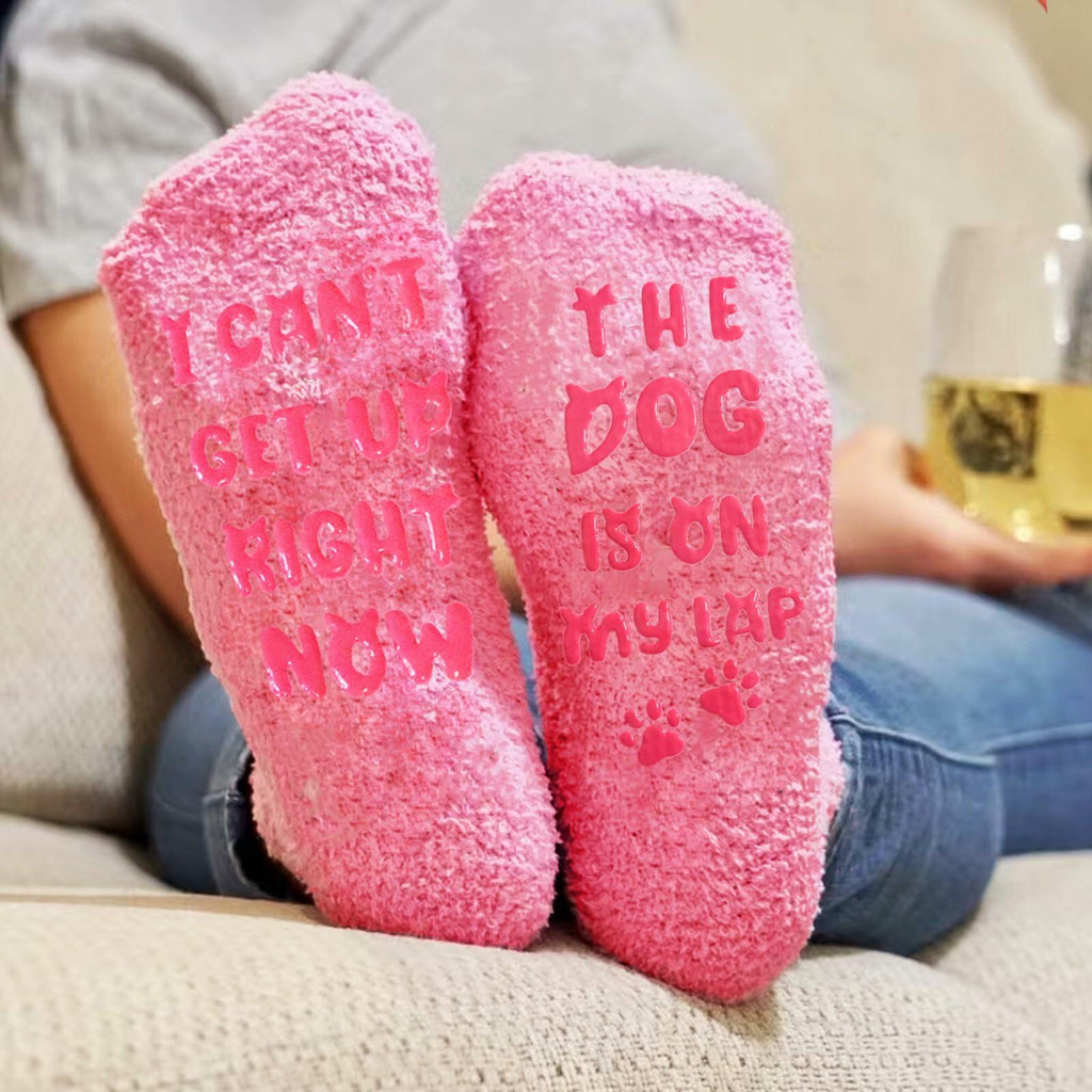 AmoraKiva Dog Mom Funny Pink Fuzzy Socks Women One Size