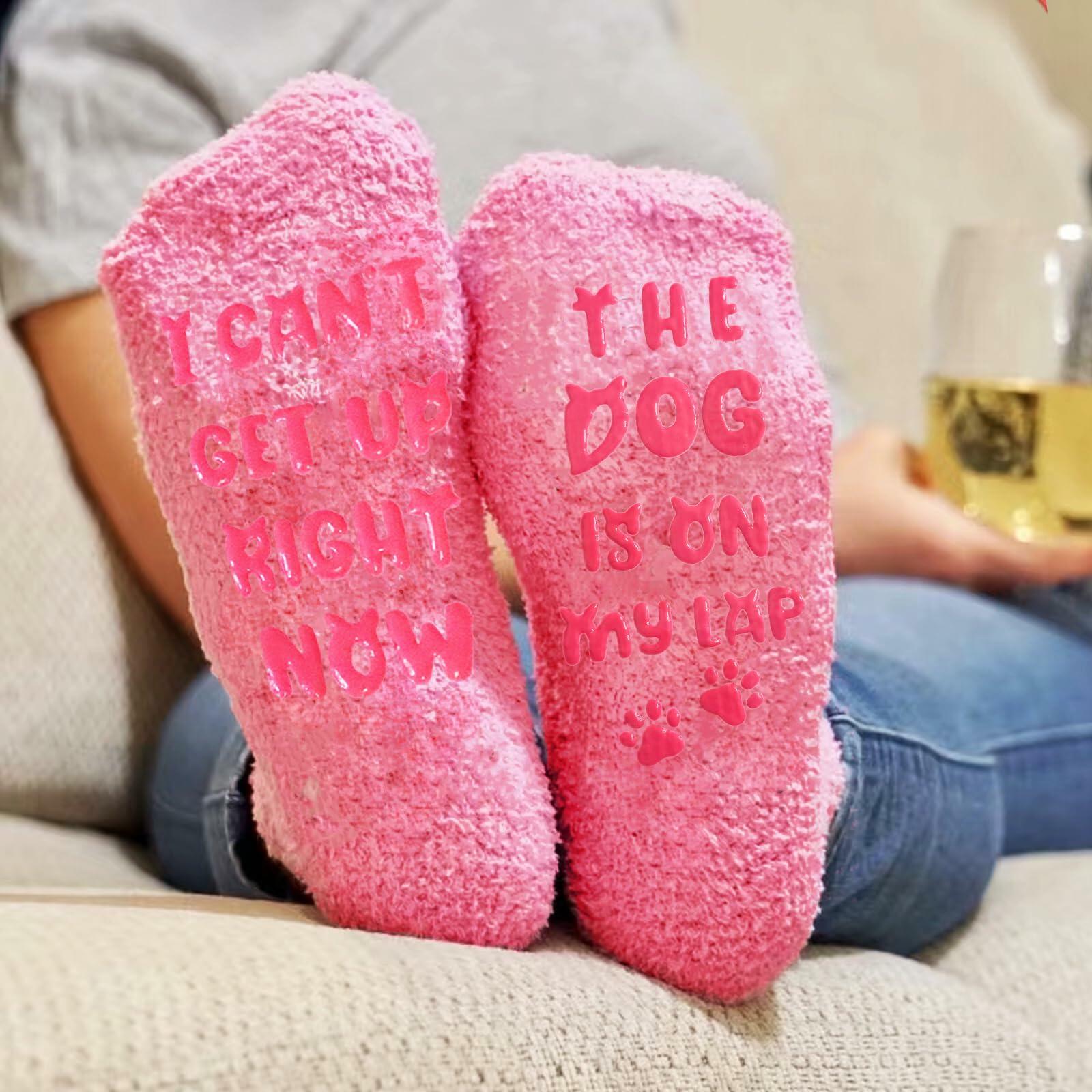 AmoraKiva Dog Mom Funny Pink Fuzzy Socks Women One Size