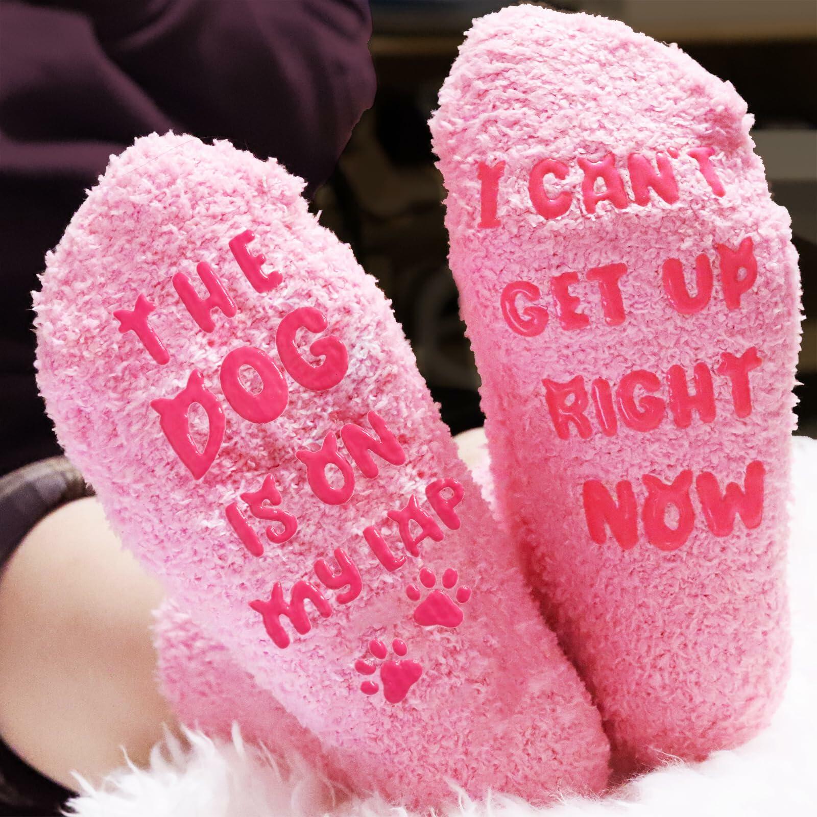 AmoraKiva Dog Mom Funny Pink Fuzzy Socks Women One Size