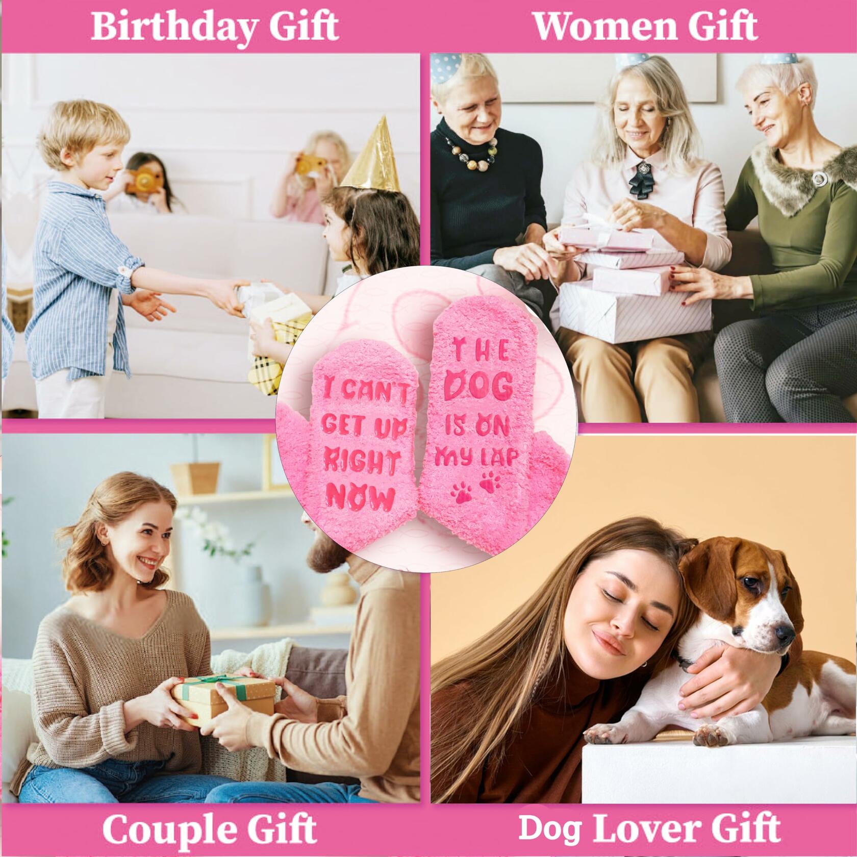 AmoraKiva Dog Mom Funny Pink Fuzzy Socks Women One Size