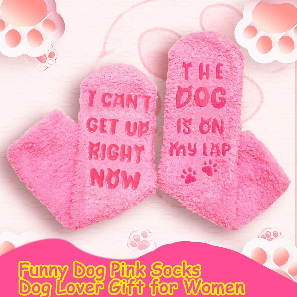 AmoraKiva Dog Mom Funny Pink Fuzzy Socks Women One Size