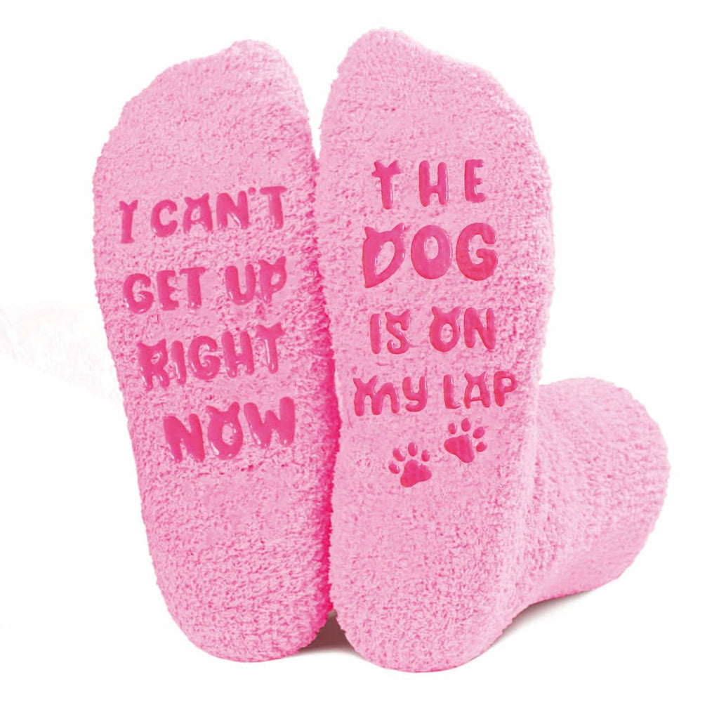 AmoraKiva Dog Mom Funny Pink Fuzzy Socks Women One Size